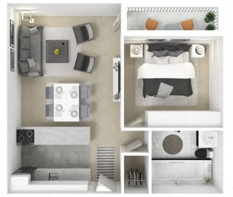 Floor plan for 1 bed, 1 bath, 559 sqft